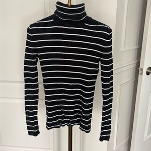Tommy Hilfiger Black and White Striped Turtleneck Sweater